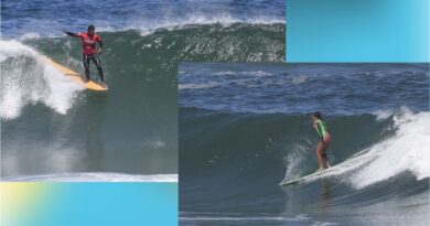 Evelin Neves e Alexandre Escobar são os novos campeões do Longboard Pro no Saquarema Surf Festival
